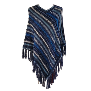 Diana's Creations Baby Alpaca Jaspar Blue Knit Poncho with Small Folds OSFM NWT
